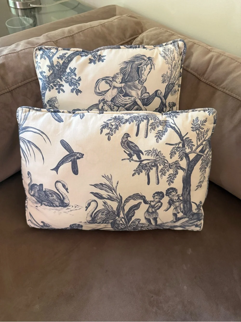 Set of 3 Decorative Throw Pillows in Blush Pink and Blue